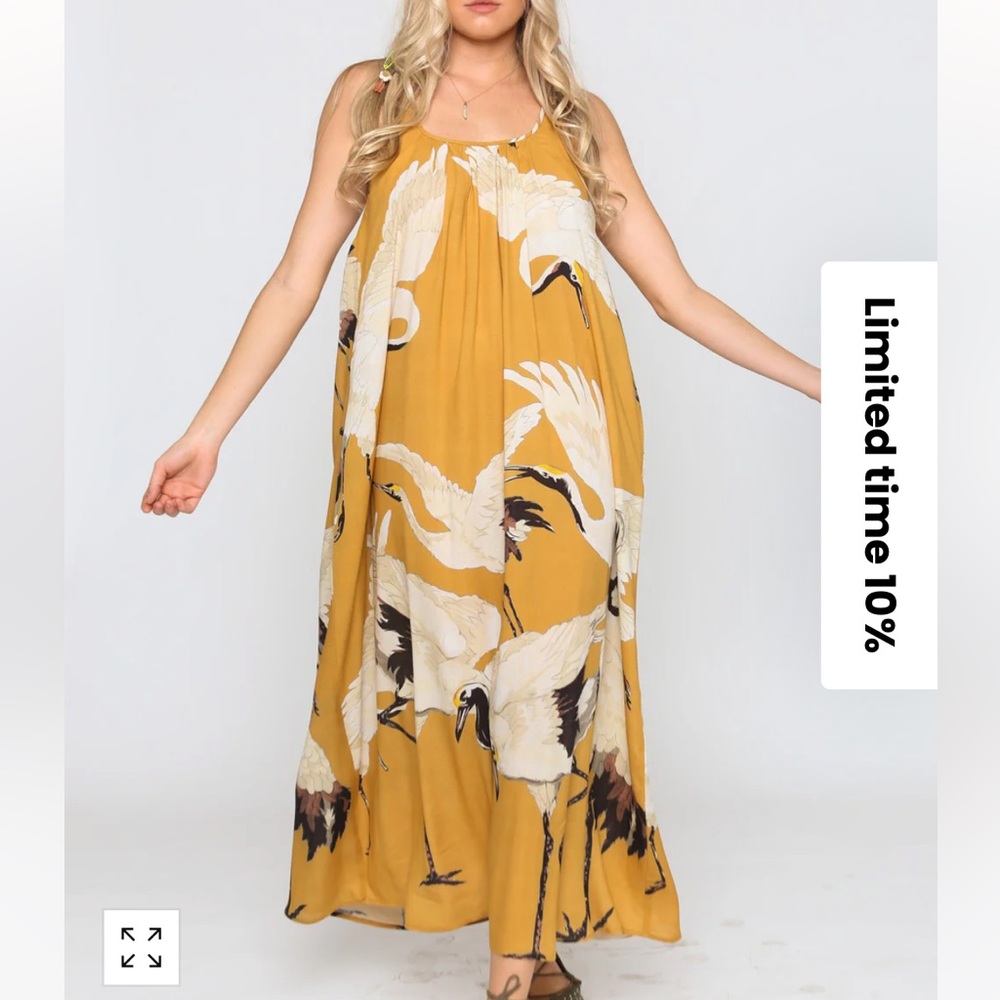 NWT ARATTA Mustard Cranes of Heaven Maxi Dress - Picture 6 of 16